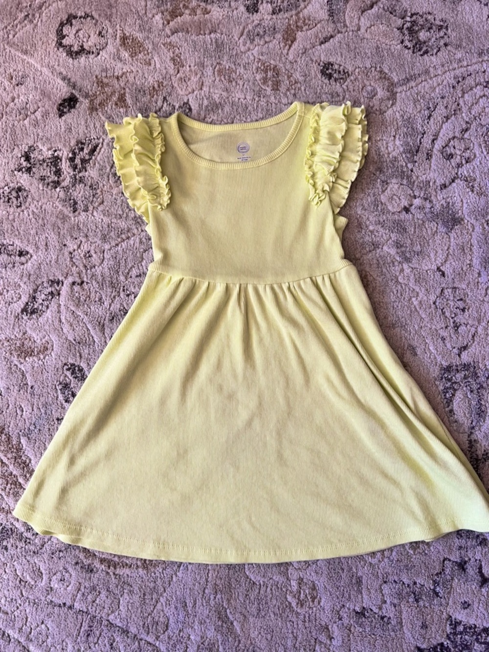 Bright Yellow-Green Ruffle-Sleeve Girls' Dress